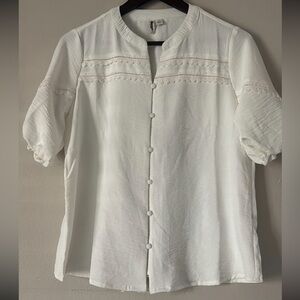 CATO White Button-Front Blouse with Lace Trim